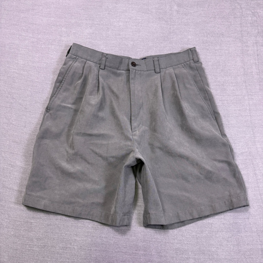 Andrew Fezza Pleated Front High Rise Dress Shorts Mens 32 Gray Polyester Blend
